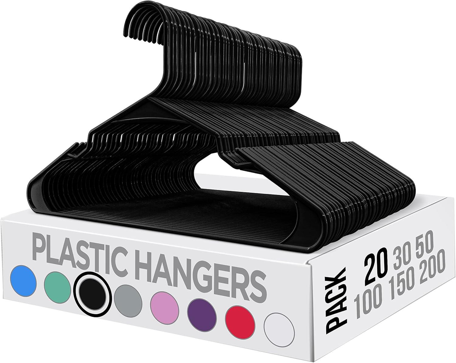 Clothes Hangers 20-pack - Space-saving plastic clothes hangers - Durable hanger with shoulder groove (black) - Image 1
