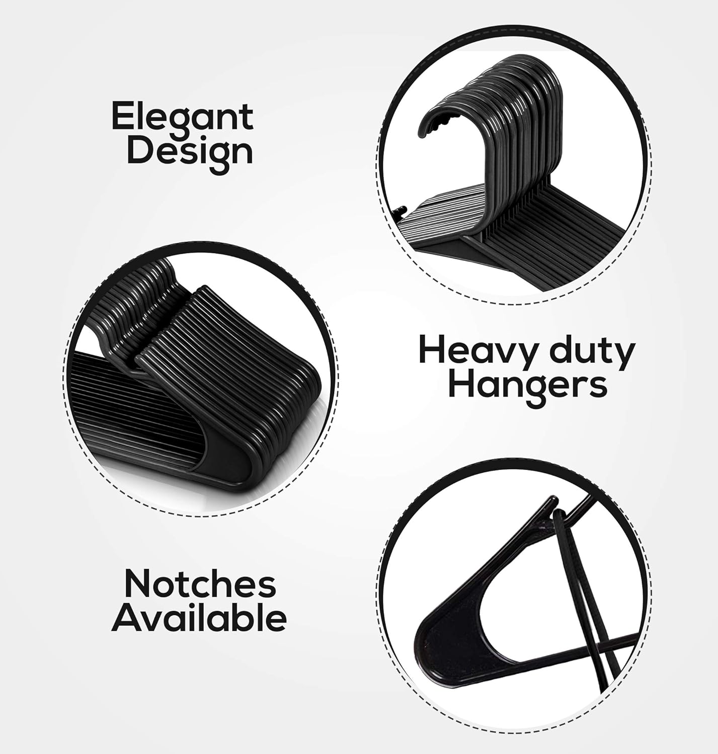 Clothes Hangers 20-pack - Space-saving plastic clothes hangers - Durable hanger with shoulder groove (black) - Image 4