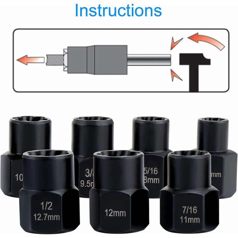 Socket wrench sets, nut extractor, socket for damaged bolts (13 pieces) - Image 4