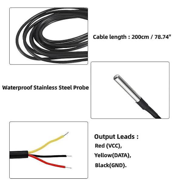 5pcs Waterproof DS18B20 Temperature Sensor, Digital Temperature Thermal Cable Temperature (-55- +125) - Image 2