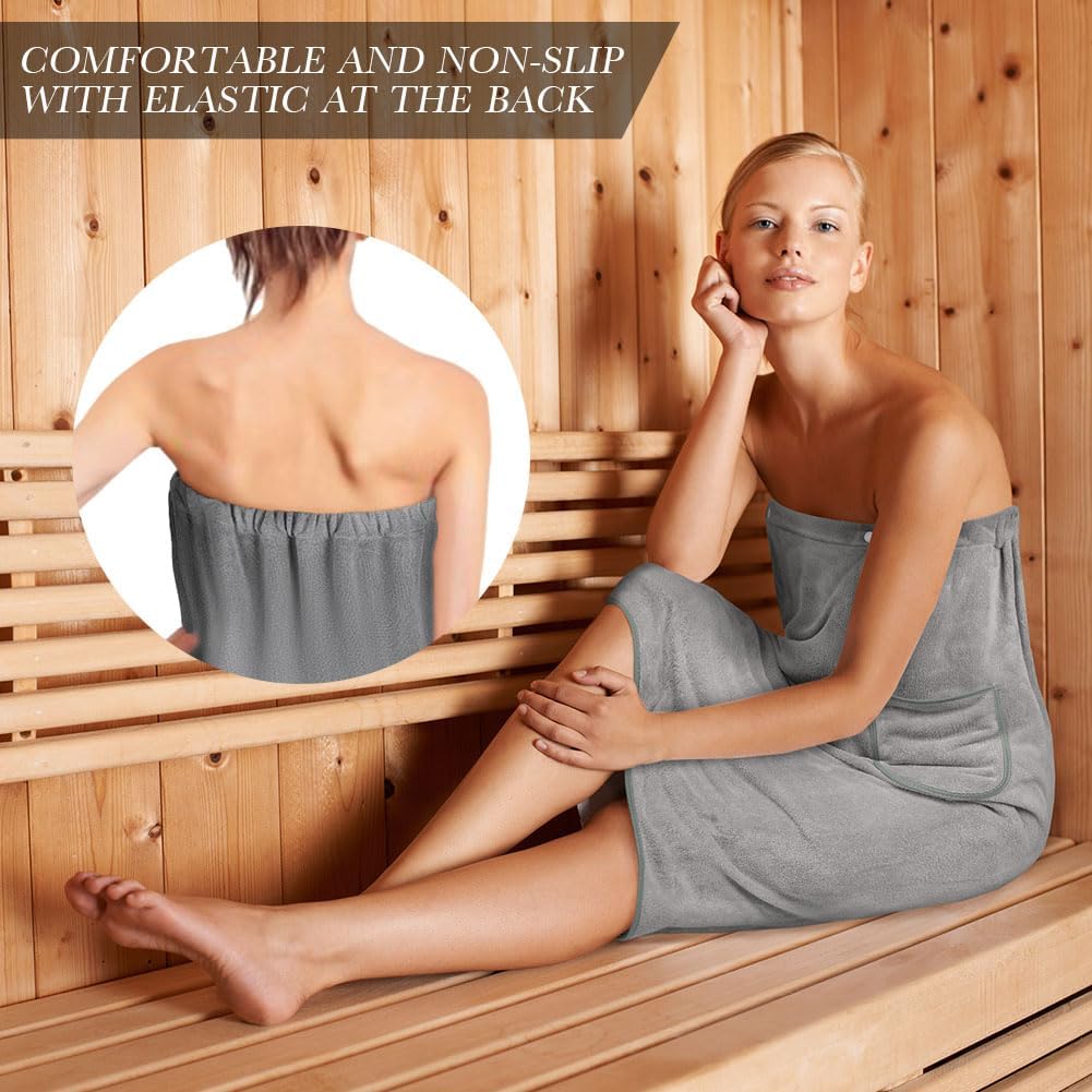 Sauna Skirt, Women's Sauna Skirt with Pockets, Long Sauna Towel for Women, Sauna Skirt with Buttons for Women, Sauna Towel for Women Grey - Image 6