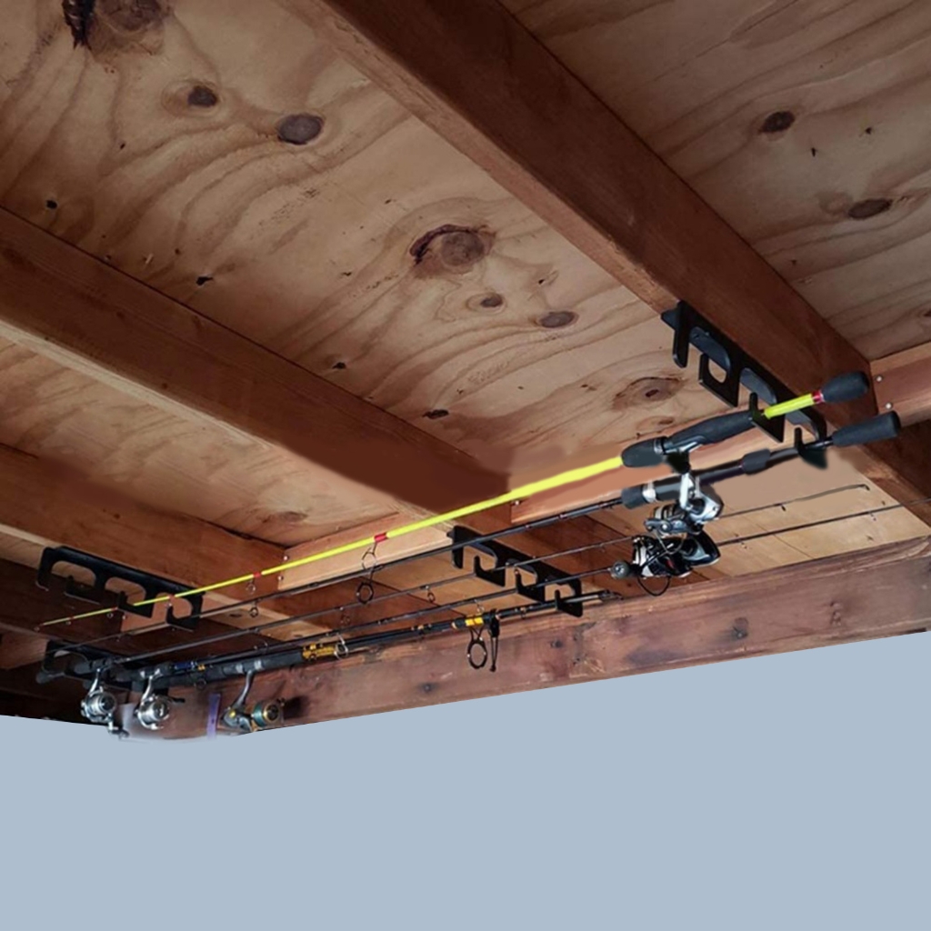 Set of fishing rod holders for garage, 6 rods - Fishing rod holders for wall and ceiling, fishing rod storage 0.46 Black - Image 3