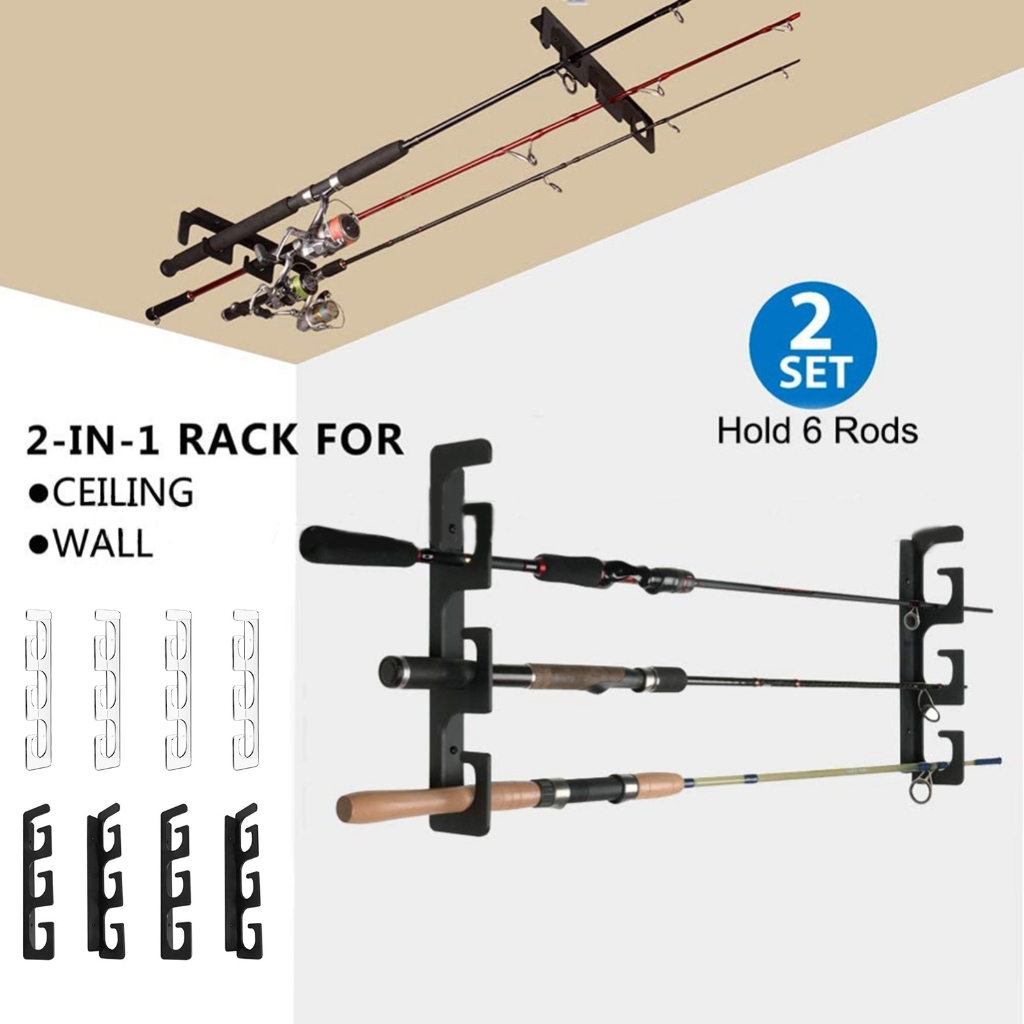 Set of fishing rod holders for garage, 6 rods - Fishing rod holders for wall and ceiling, fishing rod storage 0.46 Black - Image 6