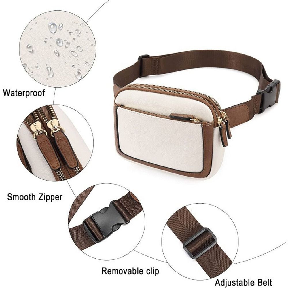 Women PU Leather Belt Bag Crossbody Waist Bag Travel Bag Brown - Image 7