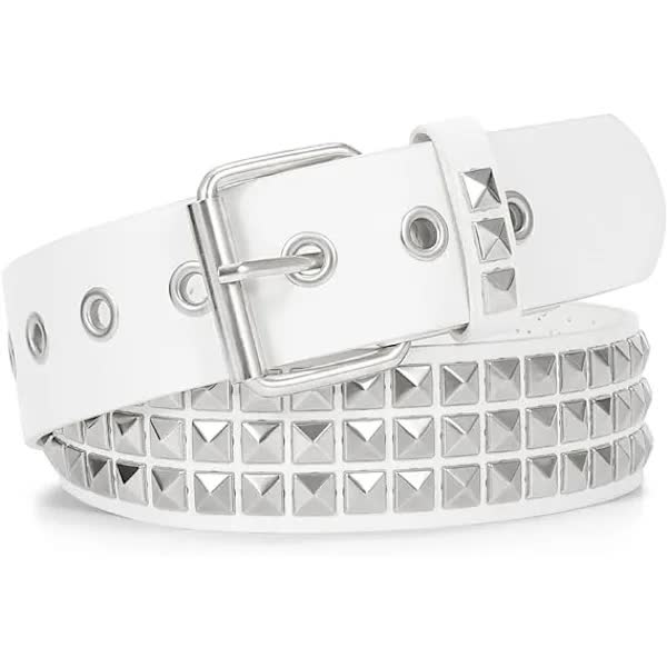NY-White, punk rock nub belt with rivets - metal - men and women - punk goth - Image 1