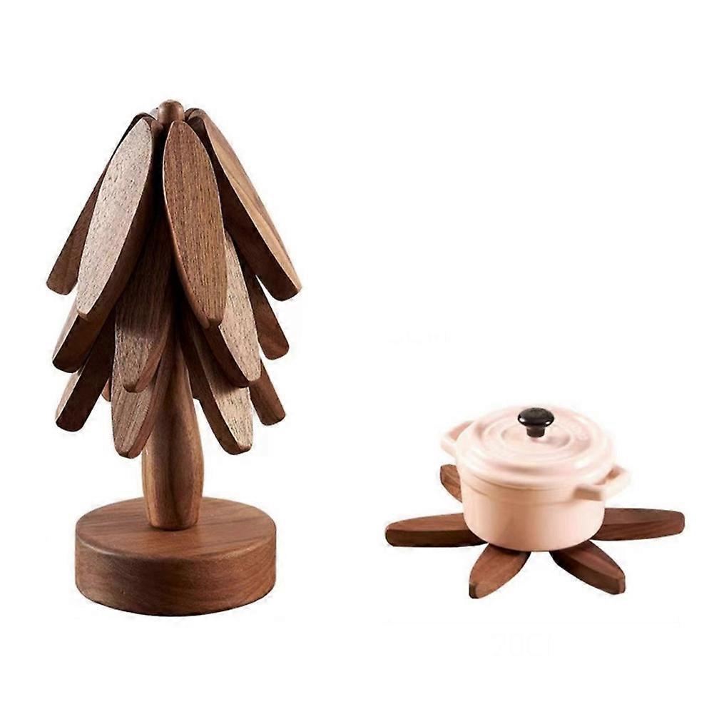 Set Wooden Coasters in Tree Shape, Wooden Insulation Mat_tfrf - Image 2