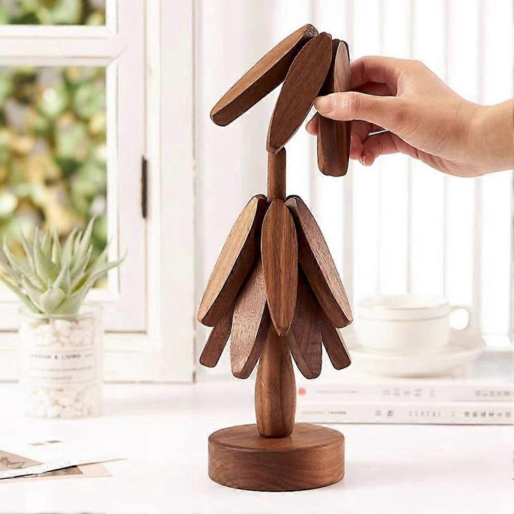 Set Wooden Coasters in Tree Shape, Wooden Insulation Mat_tfrf - Image 3