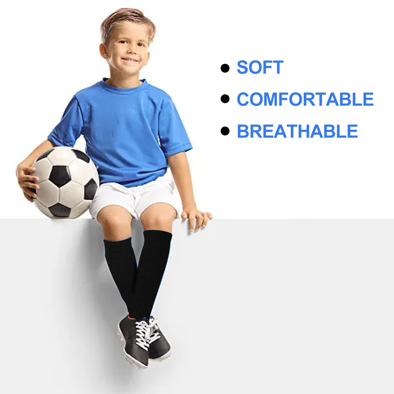pairs of football socks, soccer socks, shin guards, socks, team socks, socks, fit socks, black, for children's football matches - Image 4