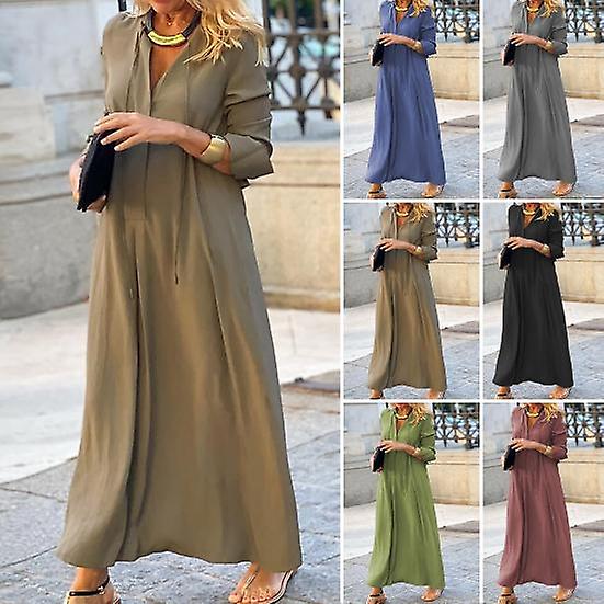 Shirt Dress High Waist Warm Skin-friendly Popular Women Solid Color Pullover Autumn Long Dress for Holiday black black_yux black 2XL - Image 3