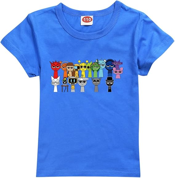 Sprunki T-shirt for boys kids Sprunki sweatshirt for fans gift figure printed toddler t-shirts Sprunki Merch Student tops Blue—max Blue 130cm - Image 1