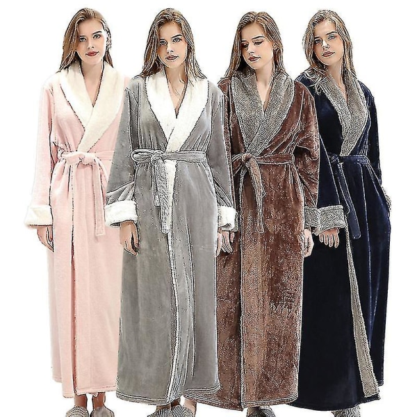 Women's Bathrobe Dressing Gown Bathrobe Warm Soft Fleece Long Coats Nightgown Coffee XL - Image 1