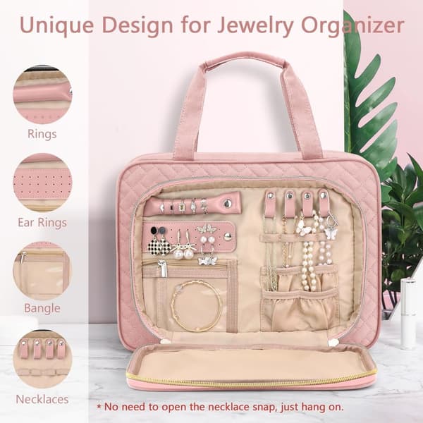 Toiletry Bag - Hanging Travel Toiletry Bag - Large Makeup Bag - Simple - Pink - Image 2