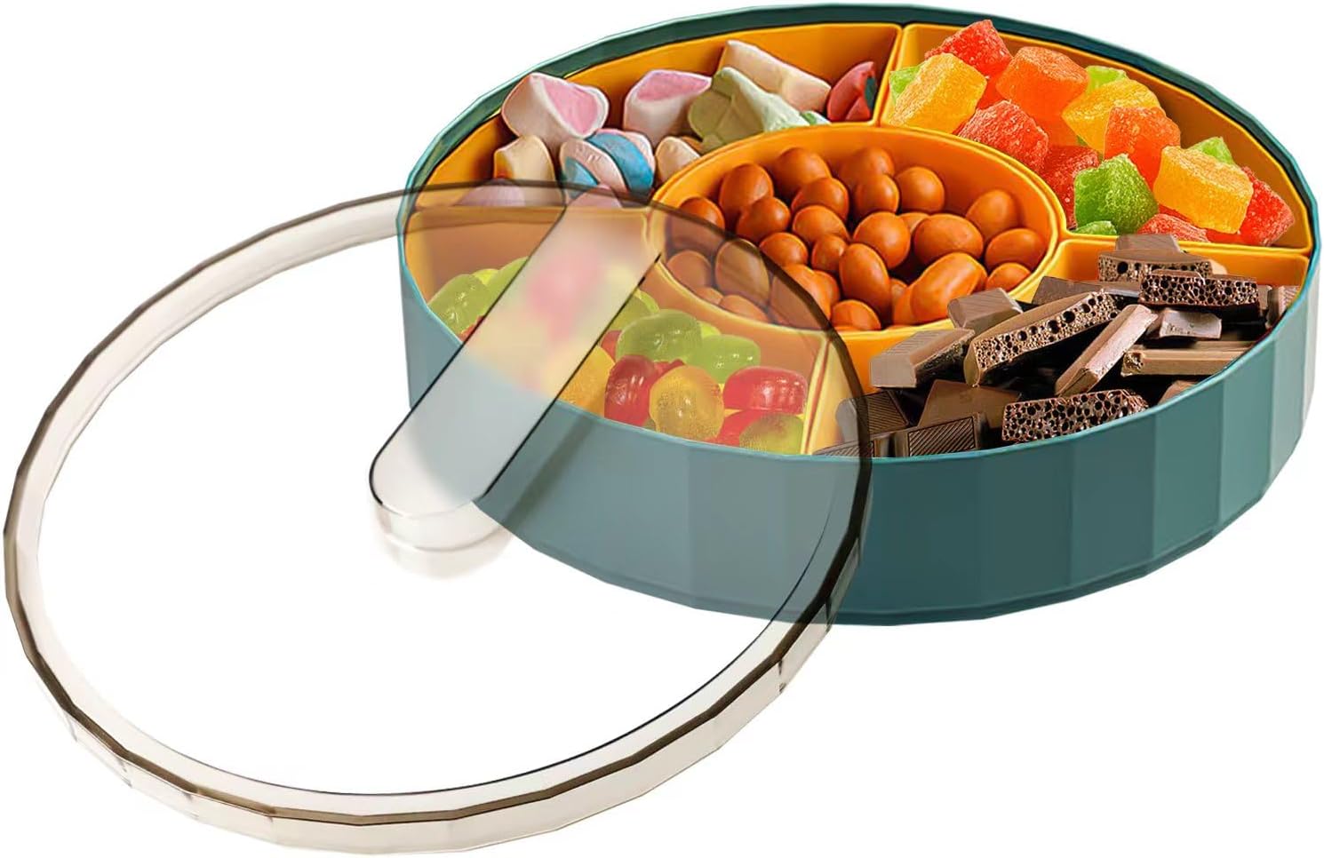 Snack Tray with Compartment Snacks Bowl with Lid Plastic Snacks Compartment Snacks Bowls Flat Storage Box Candy Bowl for Nuts Snacks Candy Cookies - Image 1