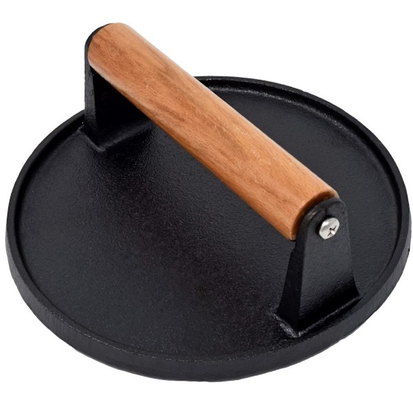 Pre-Seasoned Cast Iron Hamburger Press, Heavy Duty Hamburger Crusher for Griddle with Heat Resistant Handle Circle[CO] - Image 1