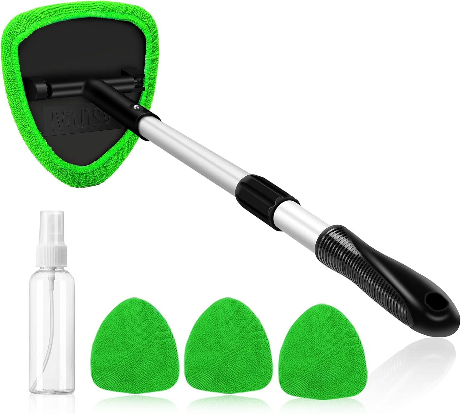 Windshield Washer, Car Windshield Cleaning Tool for Inside with 4 Reusable and Washable Microfiber Pads, Green - Image 1