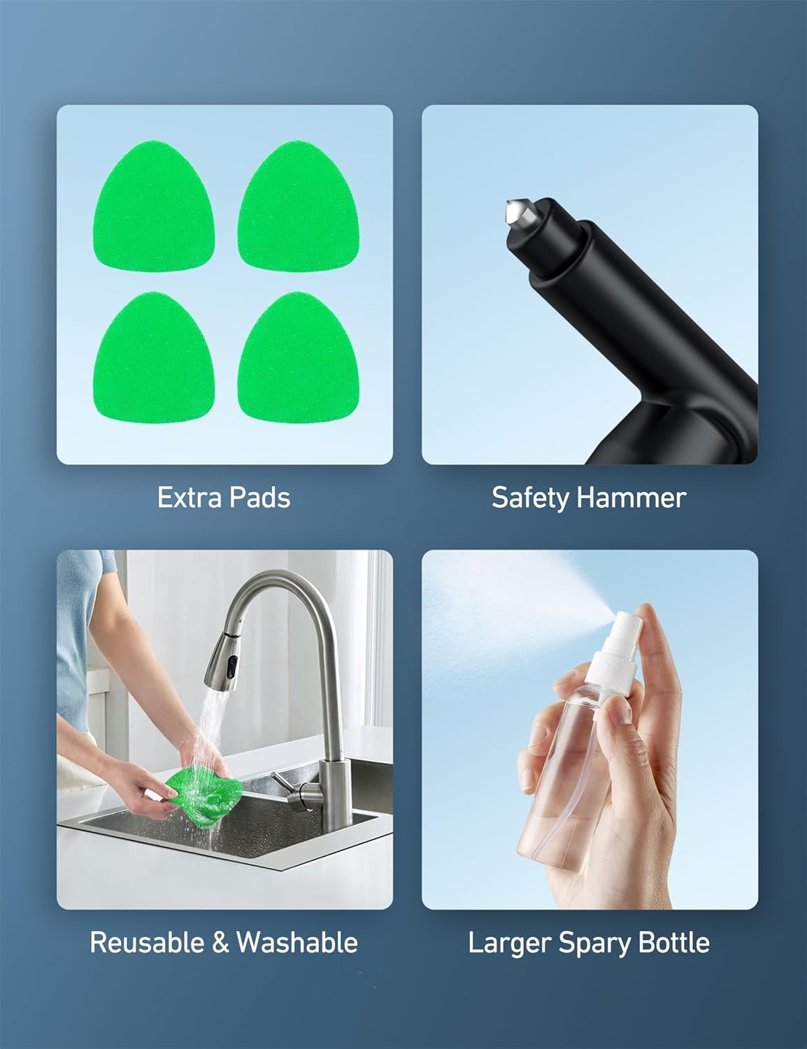 Windshield Washer, Car Windshield Cleaning Tool for Inside with 4 Reusable and Washable Microfiber Pads, Green - Image 7