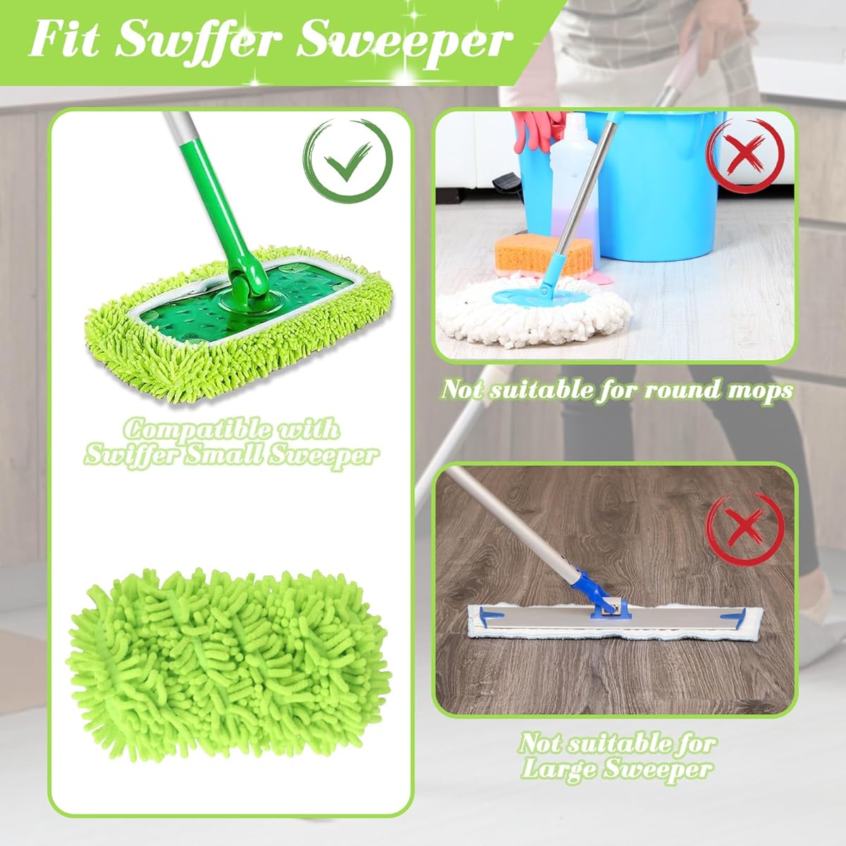 Pieces Microfiber Mop Cloths for Swiffer Sweeper Mop Refill Steam Mop, Wet Wipes Cover Reusable Washable Mop Pads for Tile Floors - Image 4