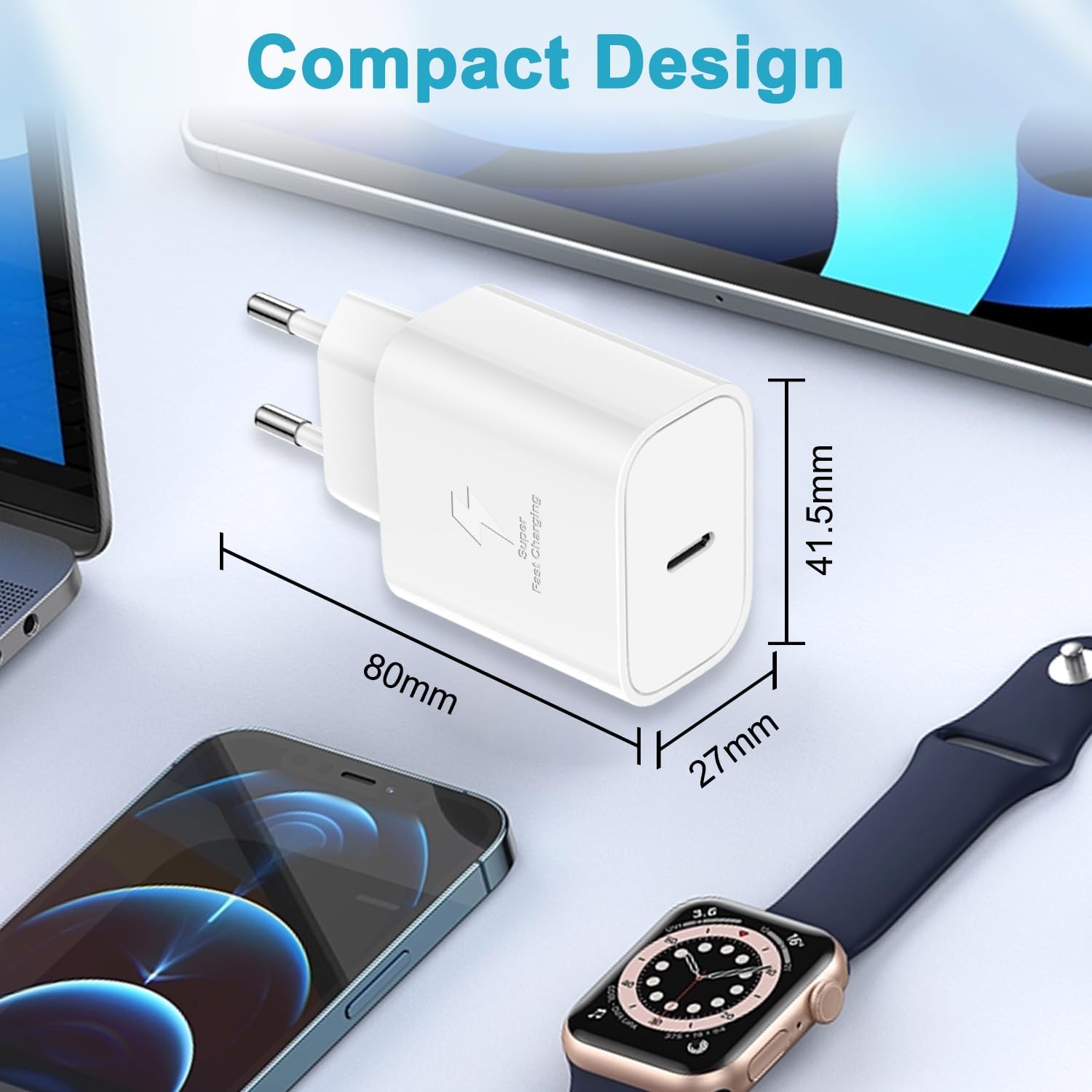 25W USB C Fast Charger with 2m Cable for Samsung Galaxy S25 S24 Ultra/S23/S22 Ultra/S22+/S21 FE 5G/S20/S10/S9/A52S/A55 5G/A13/Note20, Type C Connector - Image 5