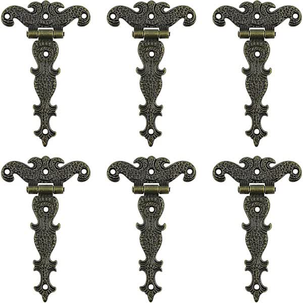 Antique Hinges, Bronze Decorative Retro Carved Hinges Cabinet Hinges For Doors Cupboard Jewelry Box 6 pcs - Image 1