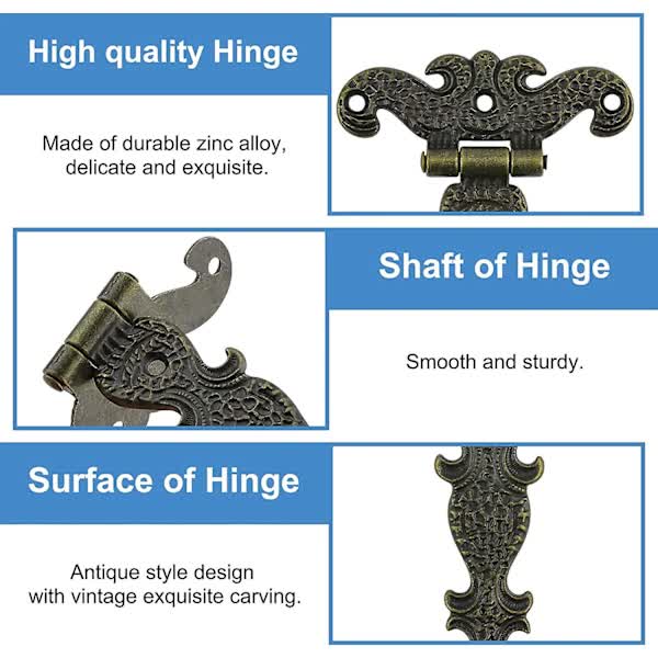 Antique Hinges, Bronze Decorative Retro Carved Hinges Cabinet Hinges For Doors Cupboard Jewelry Box 6 pcs - Image 3