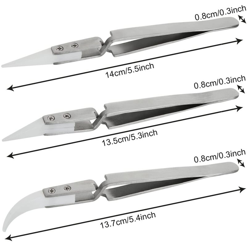 6pcs Precision Ceramic Inverted Soldering Tweezers Non-conductive Antimagnetic Pointed Curved Tips - Image 3