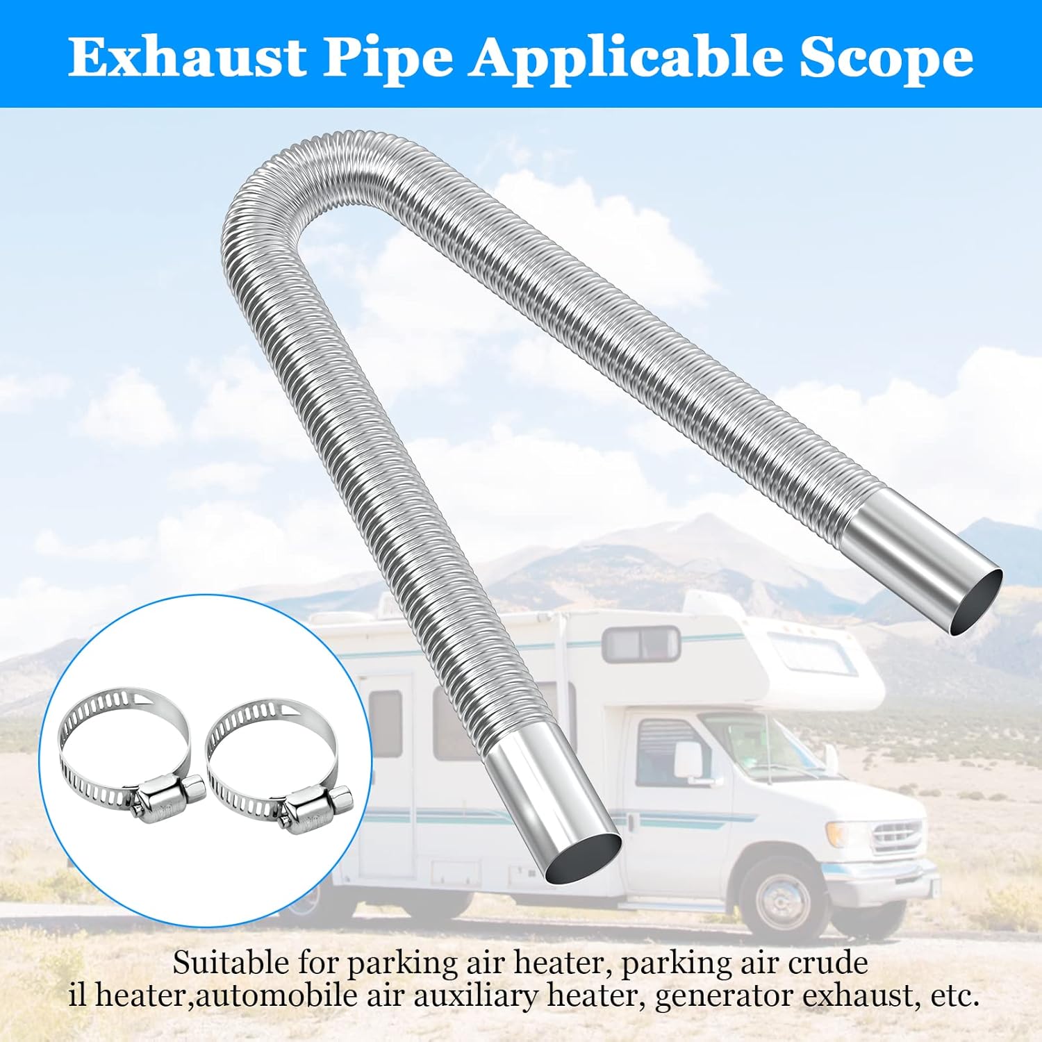 Exhaust pipe for parking heater, 60 cm stainless steel exhaust pipe car exhaust pipe with 2 stainless steel clamps for diesel heater_sai 60cm - Image 6