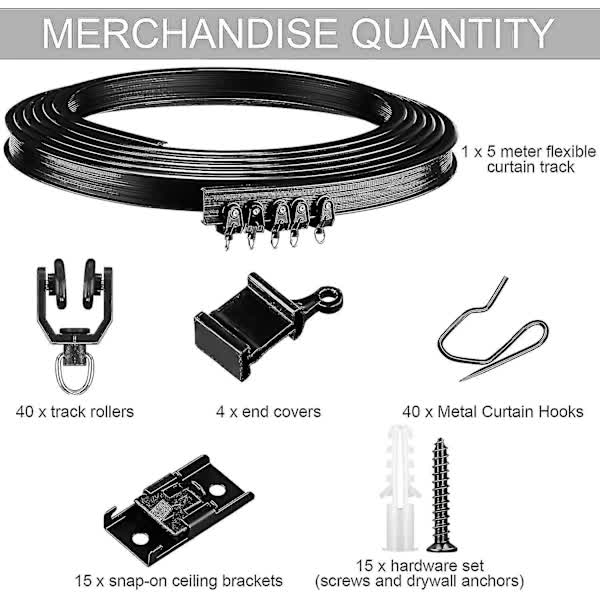 Meter Black Bendable Ceiling Track for Curtains, Flexible Ceiling Curtain Track - Image 3