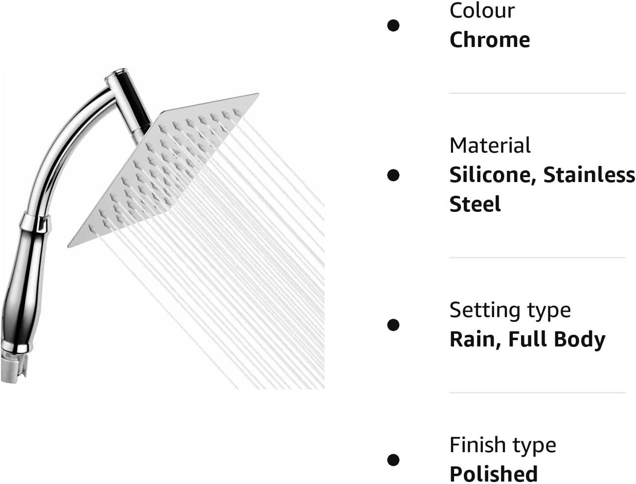 Powerful Rain Shower Head - High Pressure Rain Shower Heads - Large Square Shower Head with Chrome Finish - Universal Replacement Shower Accessories - Image 5