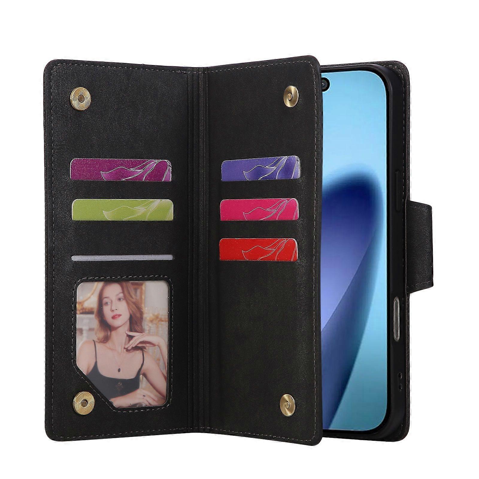 Compatible with iPhone 17 Pro Max Magnetic Leather Wallet Card Holder Black - Image 3