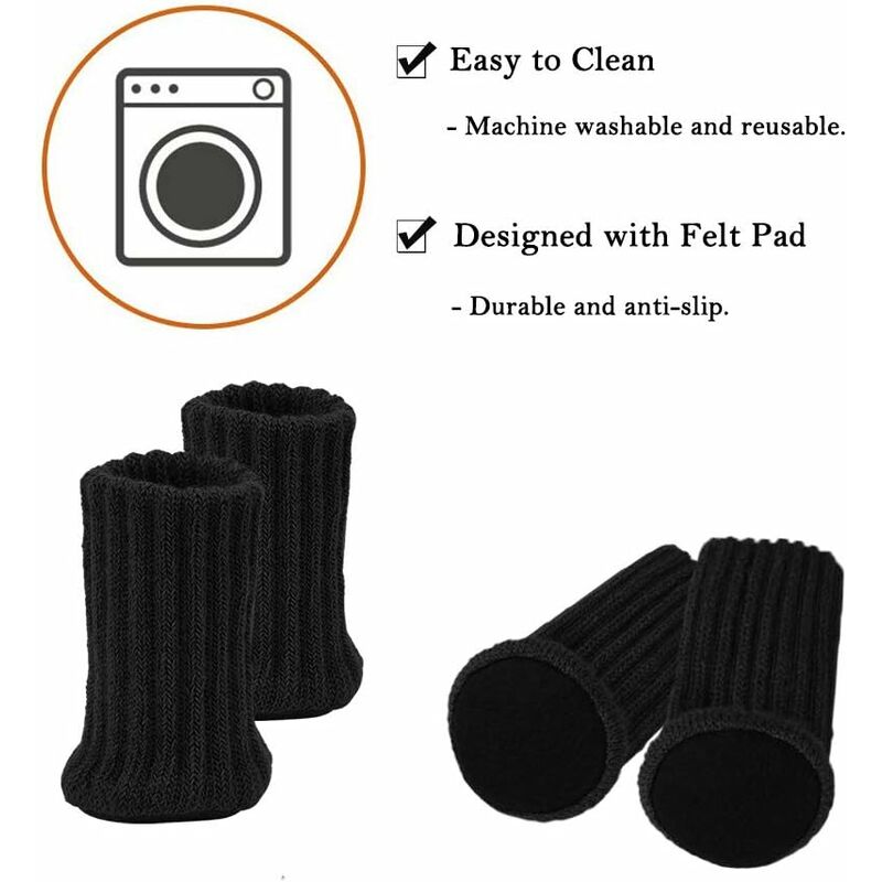 24 pcs Felt Chair Socks, Furniture Table Covers Protectors for Legs Feet Floors - Prevents Scratches and Noise (Black) - Image 4