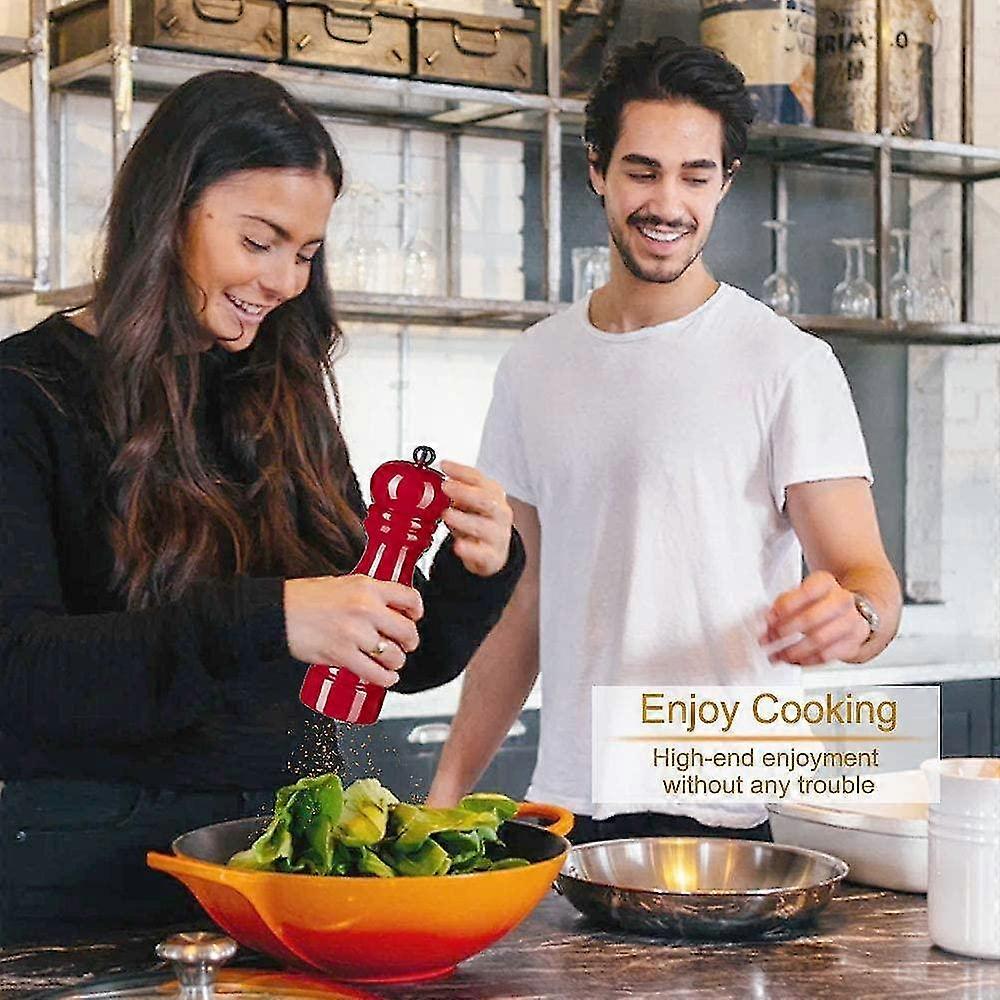 Salt and Pepper Mill Wooden Pepper Mill Salt Pepper Shaker With Adjustable Ceramic Rotor_Cheap Gifts 2pcs red - Image 4