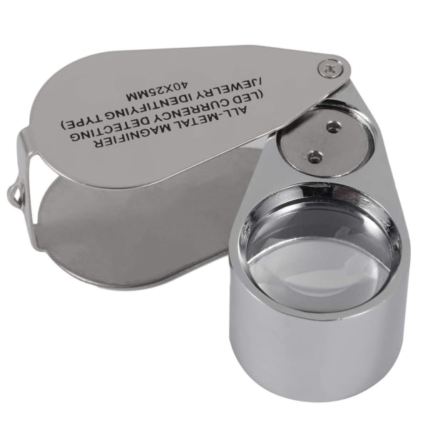 Jewelers Loupe 40X Magnification Metal Foldable Loupe with LED & UV Light - Image 1