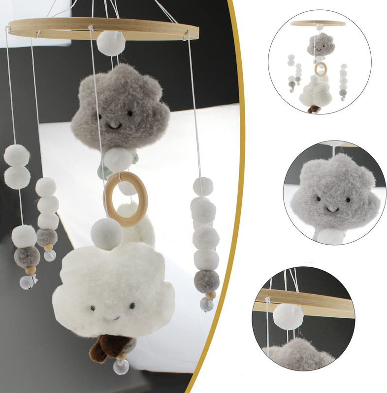 Baby Mobile Music Box, Safe Baby Crib Mobile Hanging Pendant Music Box Bedside Clock Grey_yux Gray - Image 2