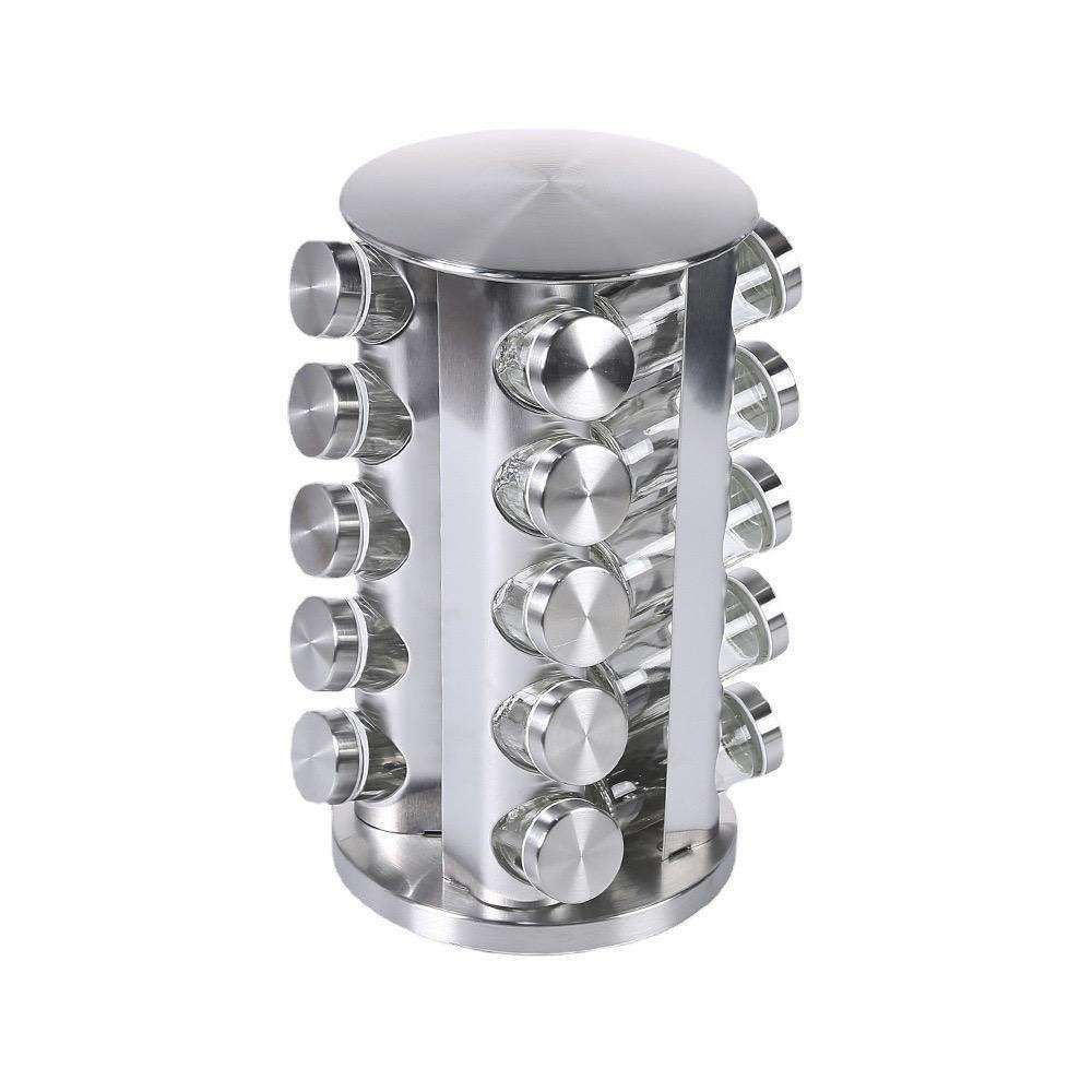 20 Glass Jars with Labels, Transparent, Rotating Spice Tower - Image 2