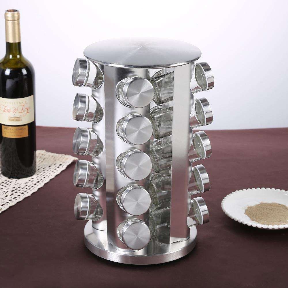 20 Glass Jars with Labels, Transparent, Rotating Spice Tower - Image 3