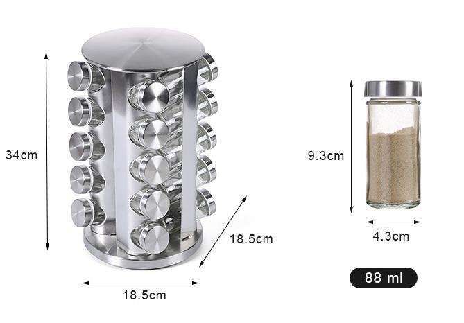 20 Glass Jars with Labels, Transparent, Rotating Spice Tower - Image 4