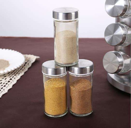 20 Glass Jars with Labels, Transparent, Rotating Spice Tower - Image 5