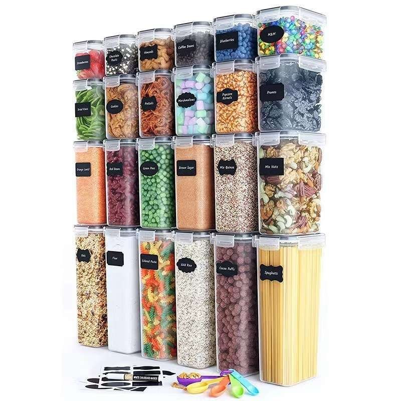 24-Pack Airtight Storage Containers for Organized Pantry, Transparent with Labels - Image 1
