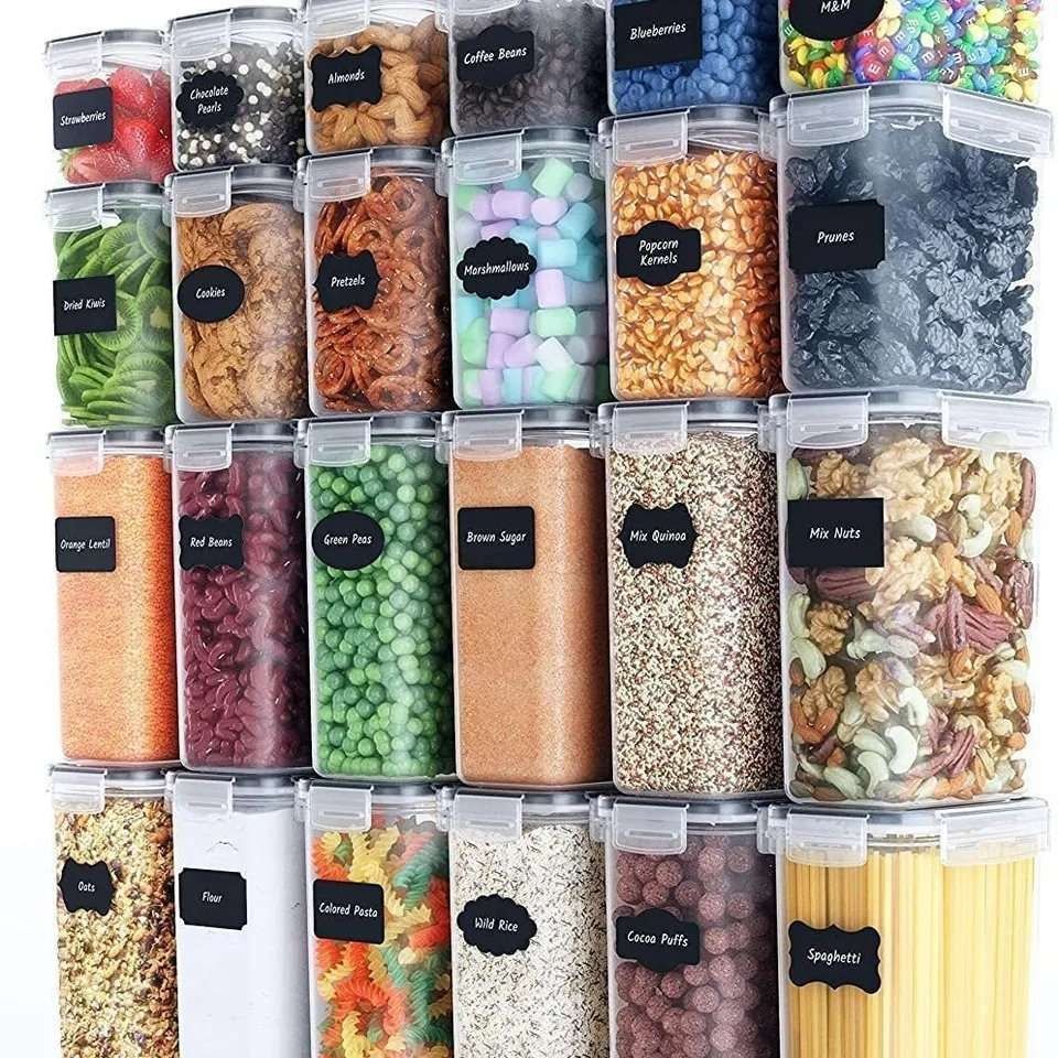 24-Pack Airtight Storage Containers for Organized Pantry, Transparent with Labels - Image 5
