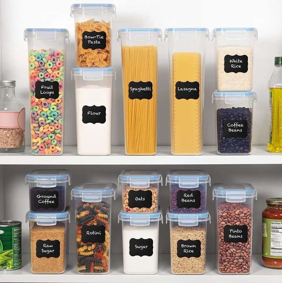 24-Pack Airtight Storage Containers for Organized Pantry, Transparent with Labels - Image 6