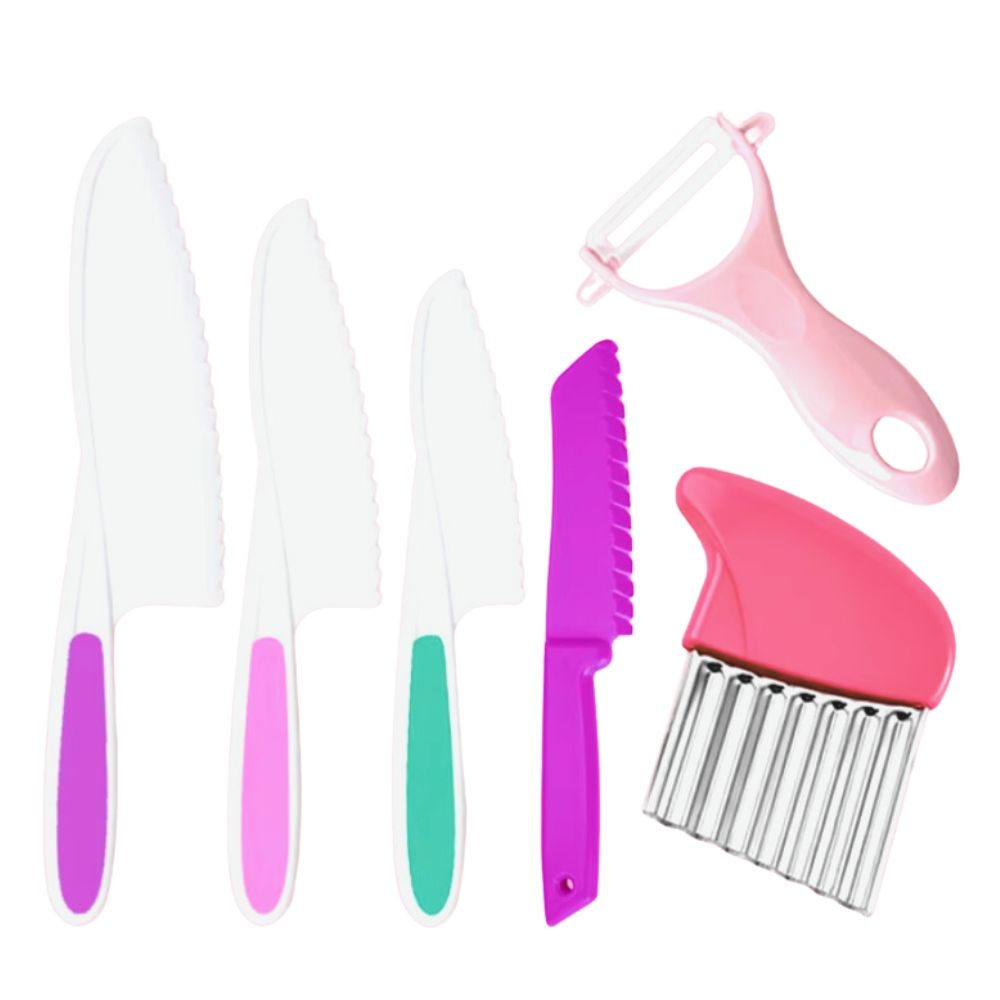 Plastic Children Cooking Cutter Set, Pink - Potato Peeler Knife for Fruits and Vegetables - Image 1