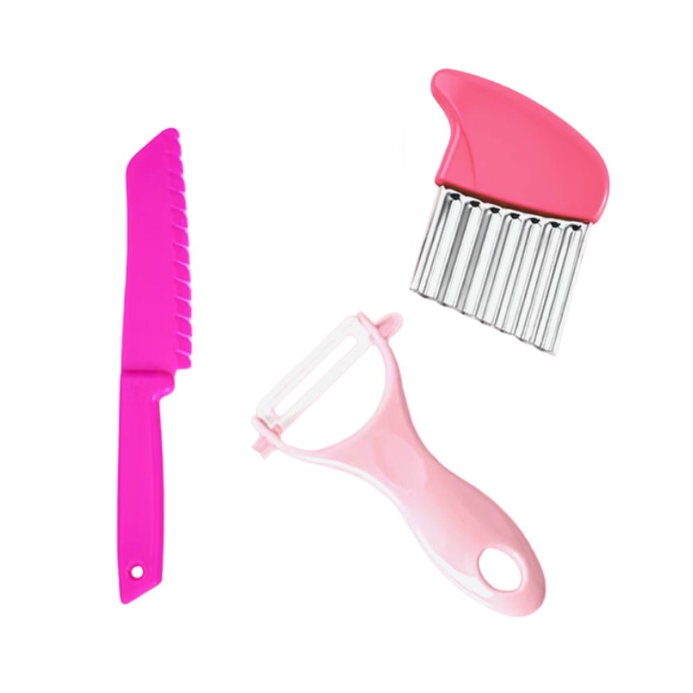Plastic Children Cooking Cutter Set, Pink - Potato Peeler Knife for Fruits and Vegetables - Image 3