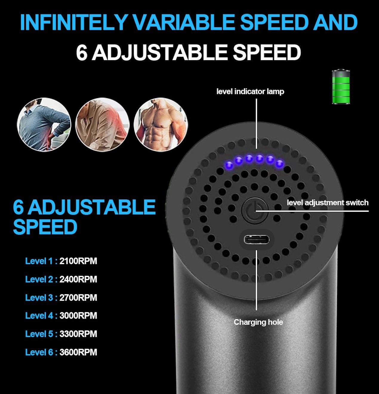 Wireless Massage Gun Black, Muscle Massager for Deep Tissue Relief - Image 4