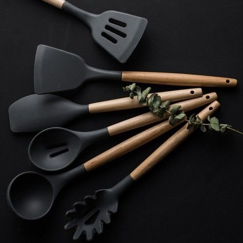 12pcs Black Heat Resistant Silicone Kitchen Utensils Set - Image 2