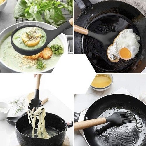 12pcs Black Heat Resistant Silicone Kitchen Utensils Set - Image 7