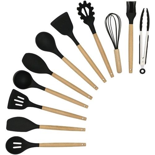 12pcs Black Heat Resistant Silicone Kitchen Utensils Set - Image 8