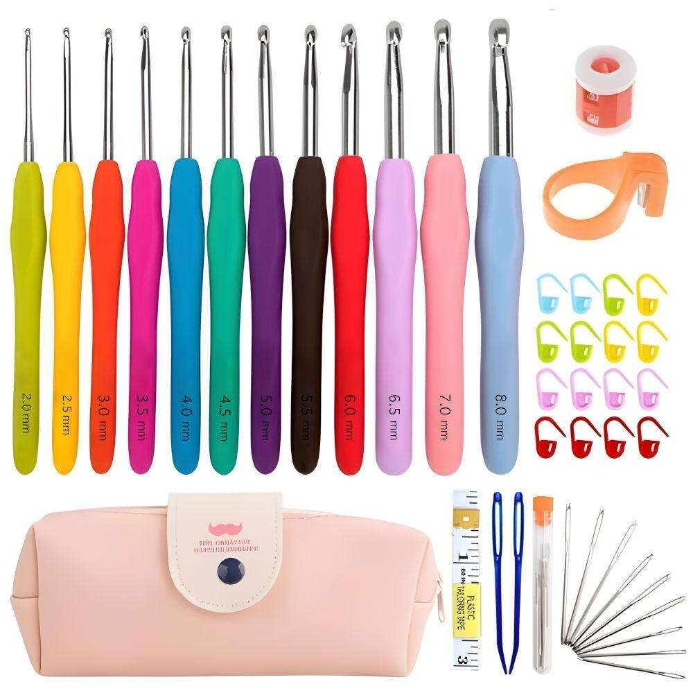 45-Piece Crochet Kit with Hooks, Markers, Tape Measure, MultiColor - Image 1