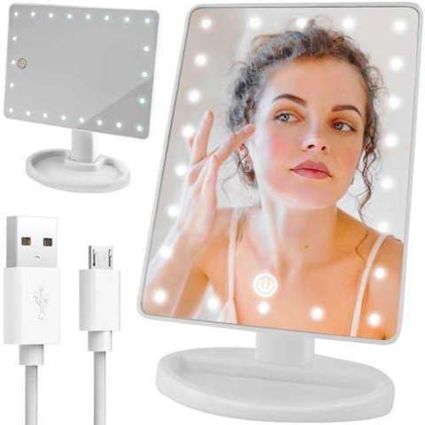 LED Makeup Mirror Adjustable with Lights, White - Image 1