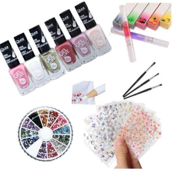 Nail kit with polish, rhinestones, and stickers, MultiColor decoration kit - Image 1