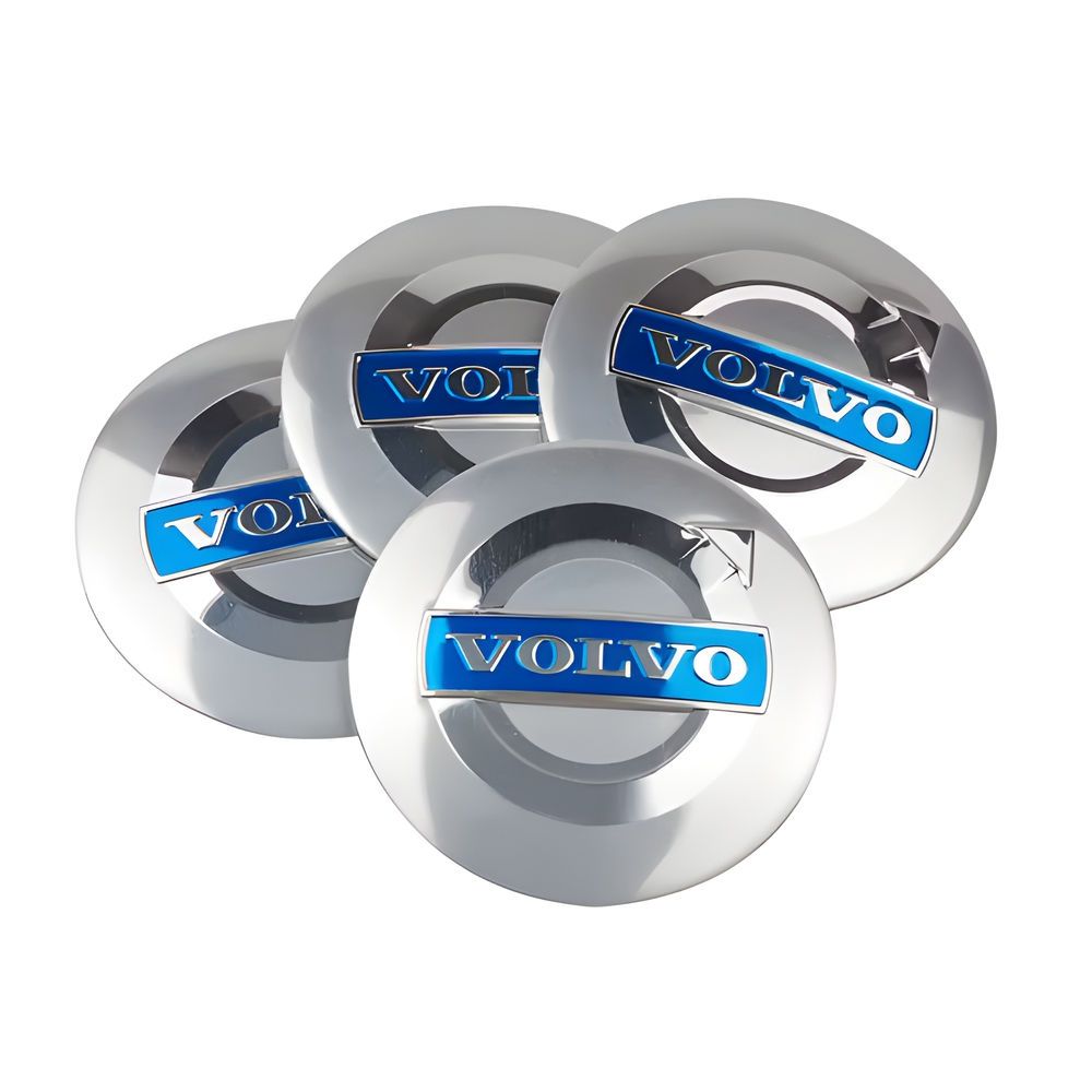 4-Pack Volvo Wheel Hub Emblem Center Caps, 64mm, Silver Blue - Image 1